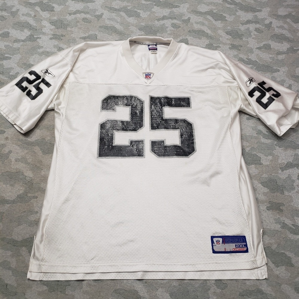 VTG Reebok Oakland Raiders Shirt Mens 2XL White Y2k NFL Garner #25 Short Sleeve